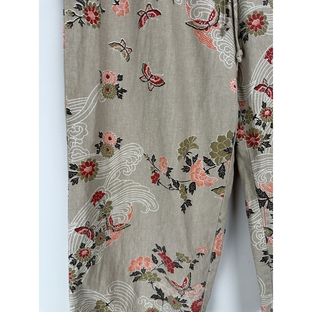 Vintage Blue Women's Linen Blend Pants Size Large Pull On Floral Boho Riviera - Picture 3 of 7